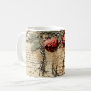 Mug Lettre vintage d'amour parchemin avec fleurs (4)