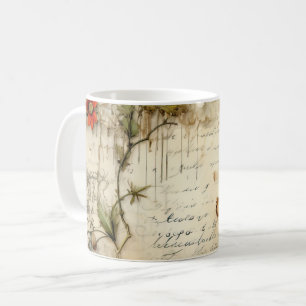 Mug Lettre vintage d'amour parchemin avec fleurs (6)