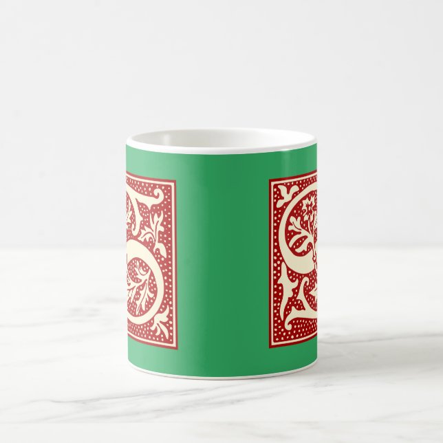 Mug Lettre vintage S Monogramme Initial Rouge Vert (Centre)
