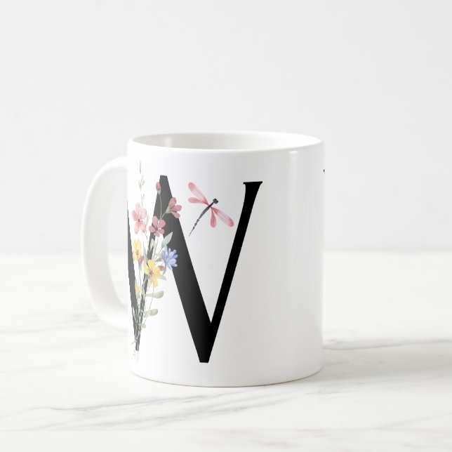 Mug Lettre W avec des fleurs (Devant gauche)