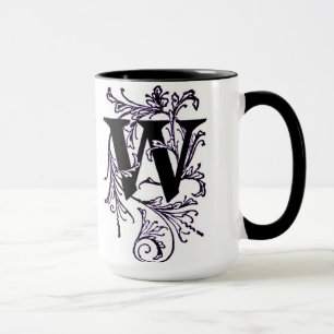 Mug Lettre 'W' enveloppée dans des vignes pourpres - M