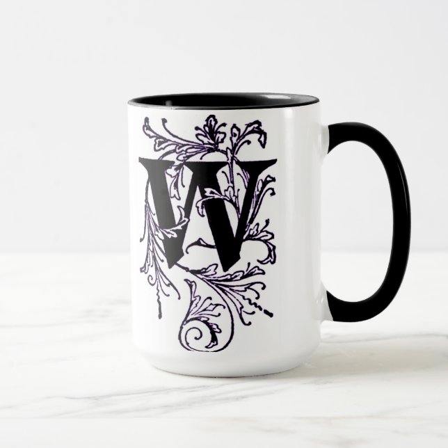 Mug Lettre 'W' enveloppée dans des vignes pourpres - M (Droite)