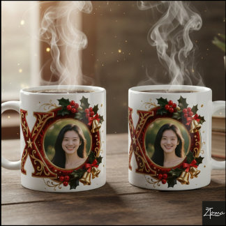 Mug Lettre X de Noël en velours rouge luxueux et or