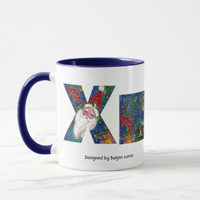 MUG LETTRE X DE NOËL / MONOGRAMME DE RIBON ROUGE PÈRE  (Gauche)