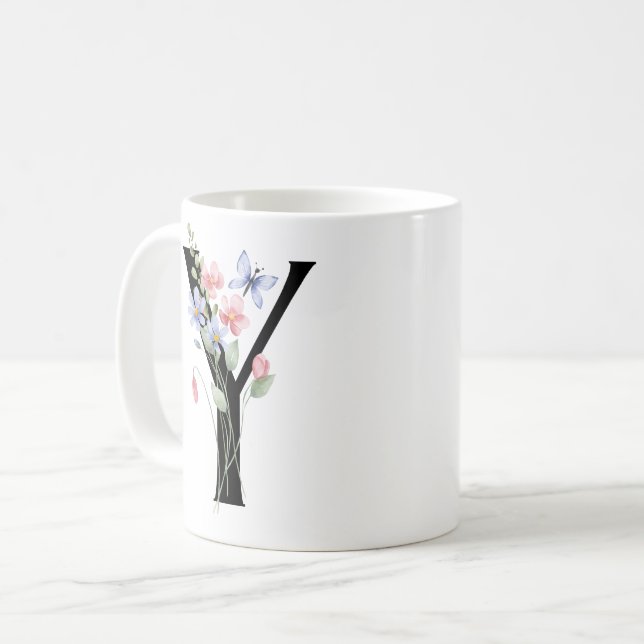 Mug Lettre Y avec des fleurs (Devant gauche)