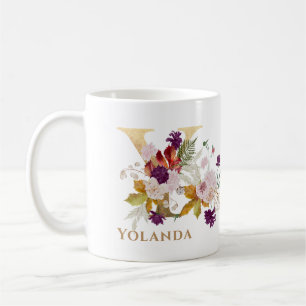 Mug Lettre Y - Gold Floral Nom soeur collègue ami coll