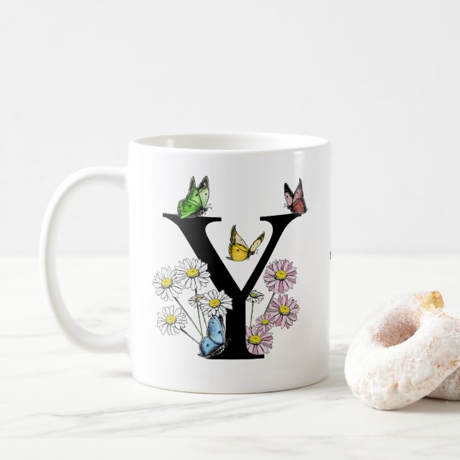 Mug Lettre Y Monogramme Papillon Floral     (Avec donut)