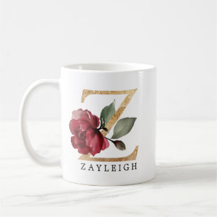 Mug Lettre Z Fleur Bourguignonne Or Élégant
