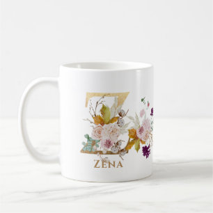 Mug Lettre Z - Gold Floral Nom soeur collègue ami coll