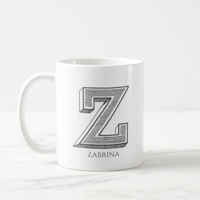 Mug Lettre Z Gris Monogramme Nom moderne (Gauche)