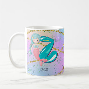 Mug Lettre Z Monogramme Aquarelle mignonne Sirène