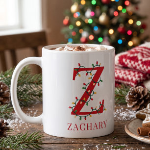 Mug Lettre Z personnalisée avec guirlandes de Noël