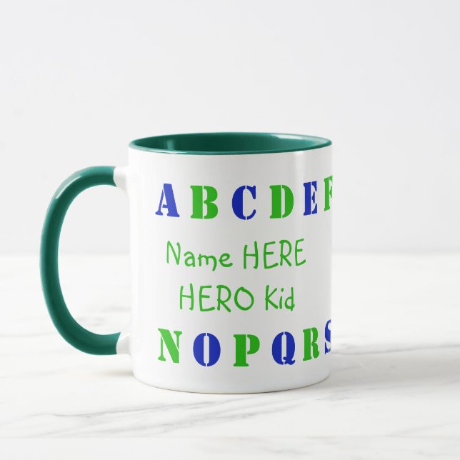 Mug Lettres alphabétiques personnalisées en vert, bleu (Gauche)