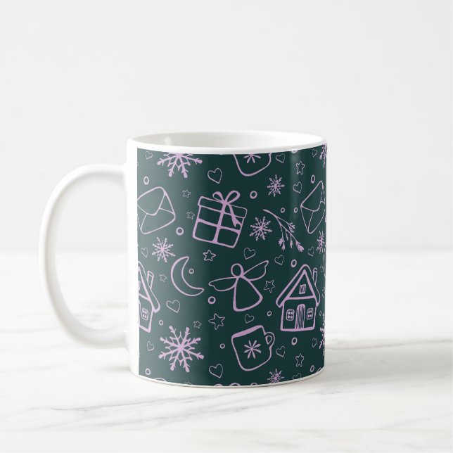Mug Lettres, anges, flocons de neige, cadeaux, Coeurs  (Gauche)