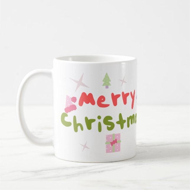 Mug Lettres de bulle super Joyeux Arbre de Noël (Gauche)
