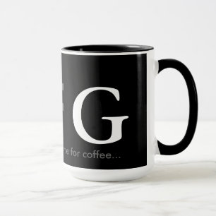 Mug lettres de nom des initiales en noir et blanc