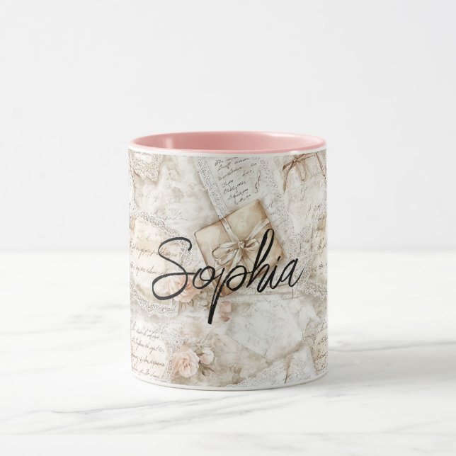Mug Lettres Florales Romantiques de Pêche (Centre)