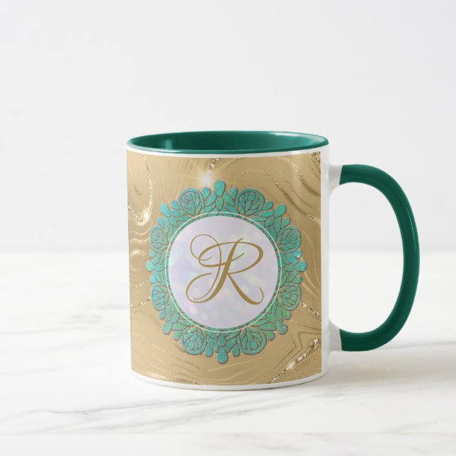 Mug Lettres Initiales Monogramme Élégant avec Mandala (Droite)