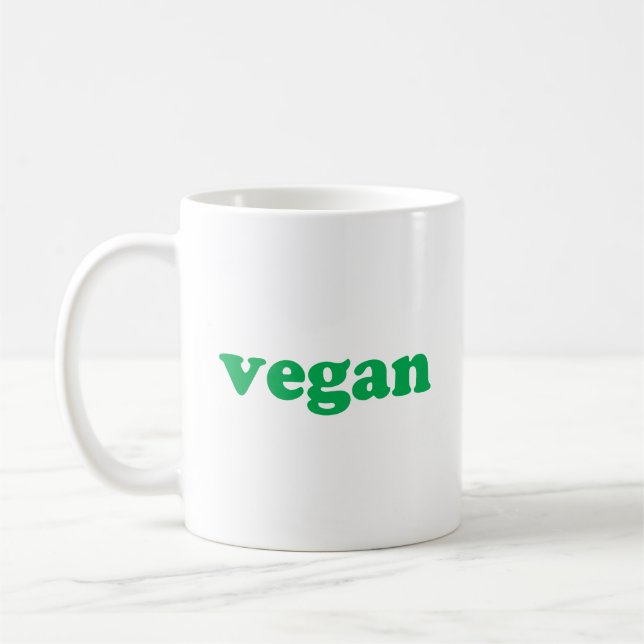 Mug lettres vertes "végétalien", fond blanc (Gauche)