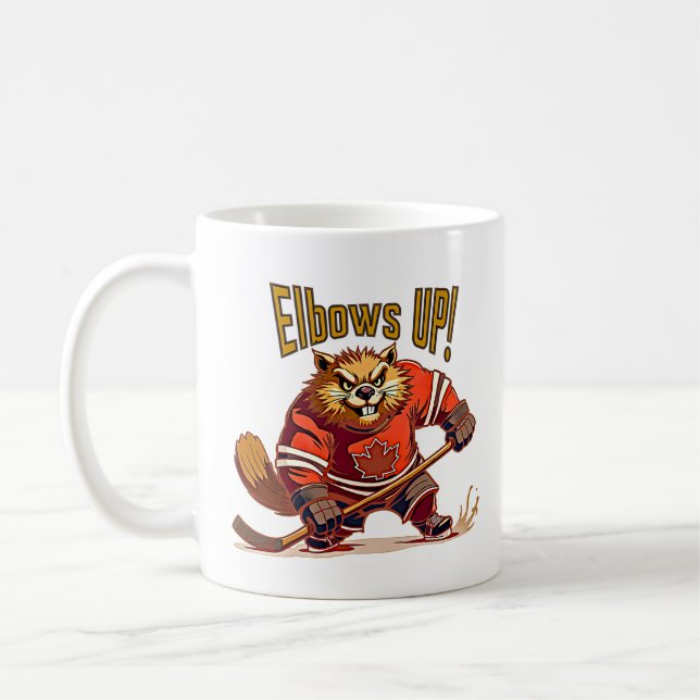 Mug Lève les coudes ! Castor de hockey, Feuille d'érab (Gauche)