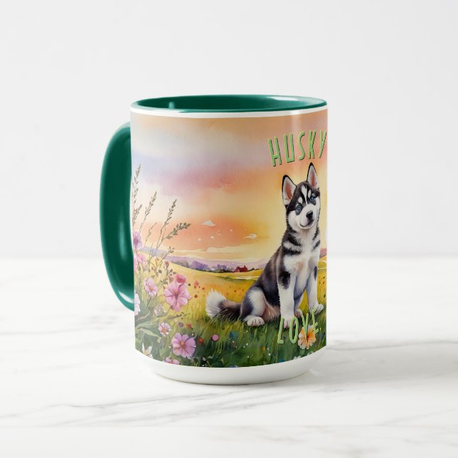 Mug Levée de soleil de Husky Sibérien (Devant gauche)