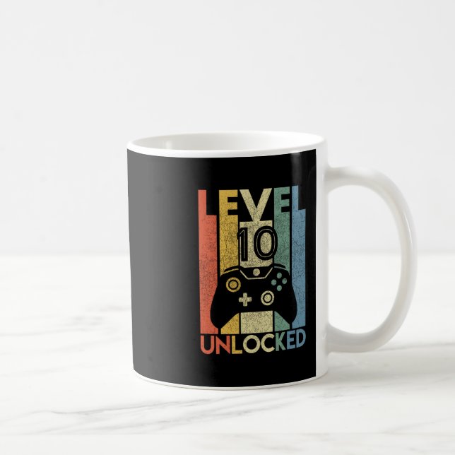 Mug Level 10 Unlocked Shirt Funny Video Gamer 10th Bir (Droite)