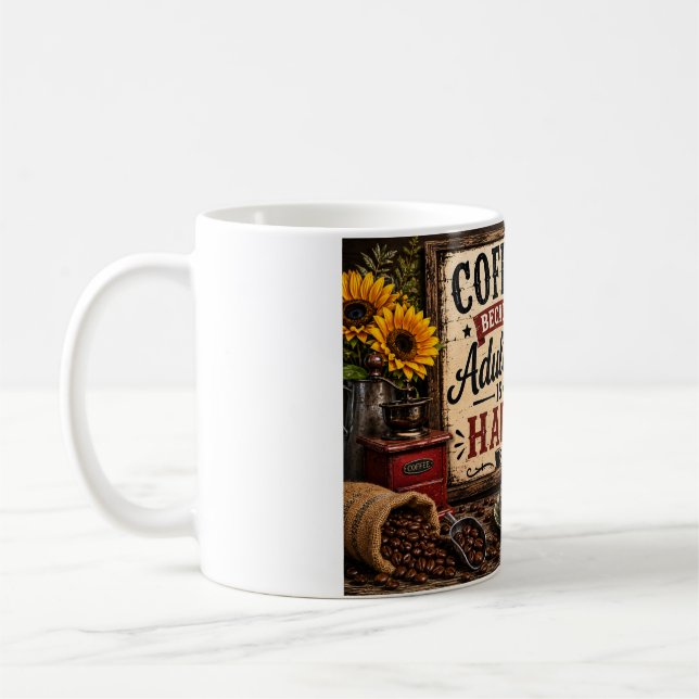 Mug Lever & Cafféiner – Création de café de coq drôle (Gauche)
