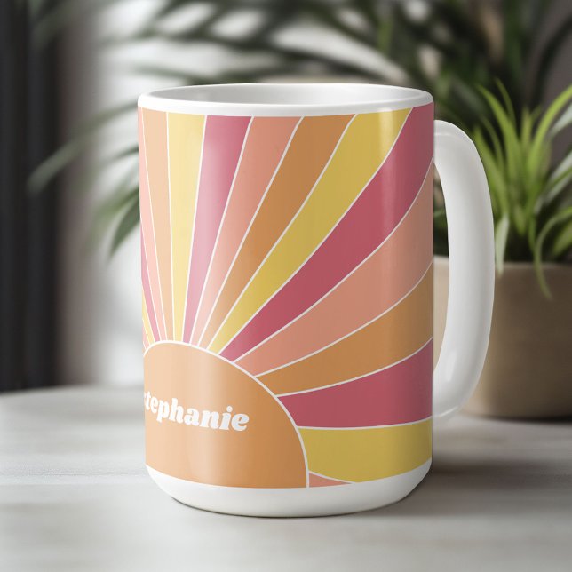 Mug Lever de soleil à bande rétro - pastel rainbow scr (Custom Mug - Personalize with Your Name or Initials)