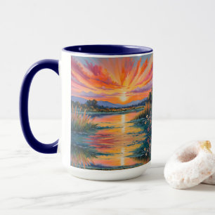 Mug Lever de soleil à l'aquarelle de l'étang