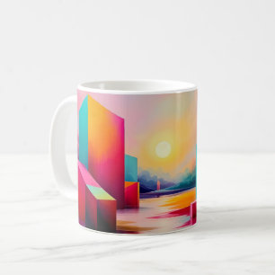 Mug Lever de soleil cubiste dans une ville moderne