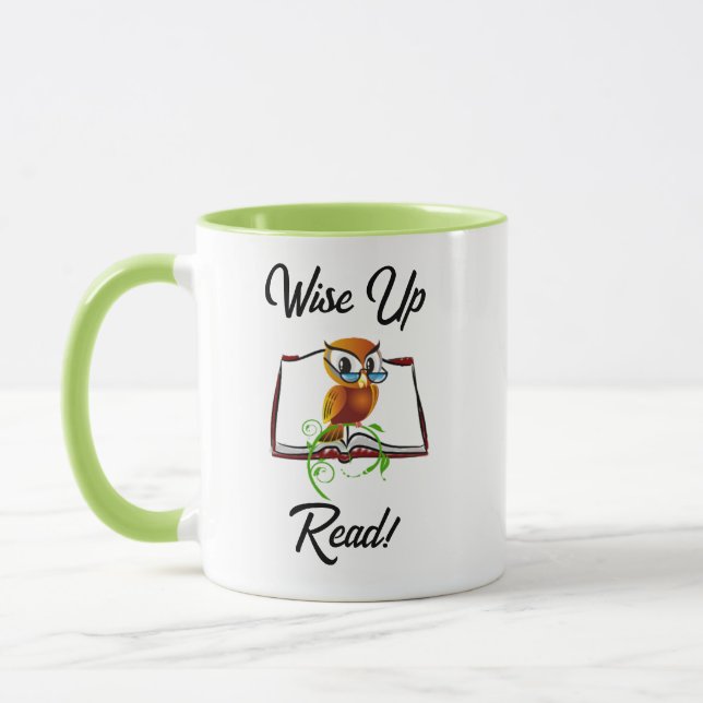 Mug Levez-vous et lisez le livre Owl Funny Kids Cartoo (Gauche)