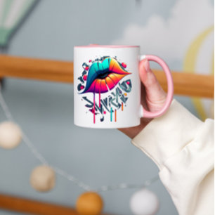 Mug Lèvres colorées, de style Graffiti, vibrantes