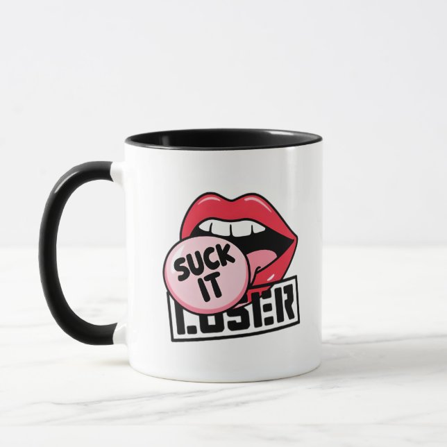 Mug Lèvres d'art pop rétro avec Sassy "Suck It Loser" (Gauche)