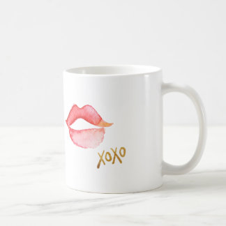 Mug Lèvres et feuille d'or XOXO d'aquarelle