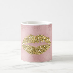 Mug Lèvres étincelantes de baiser d'or rose