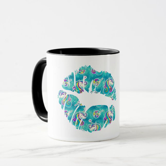 Mug LÈVRES IRISÉES LICORNE Teal Métallic KISS (Devant gauche)