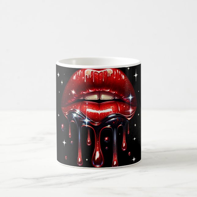 Mug Lèvres Rouges Ruisselantes de Paillettes Glamour É (Centre)