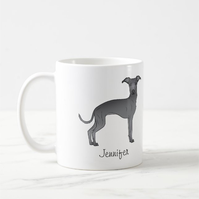 Mug Lévrier Italien Bleu Chien de Dessin Animé Mignon  (Gauche)