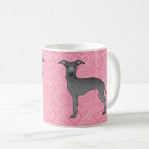 Mug Lévrier Italien Bleu Chien Mignon Sur Cœurs Roses