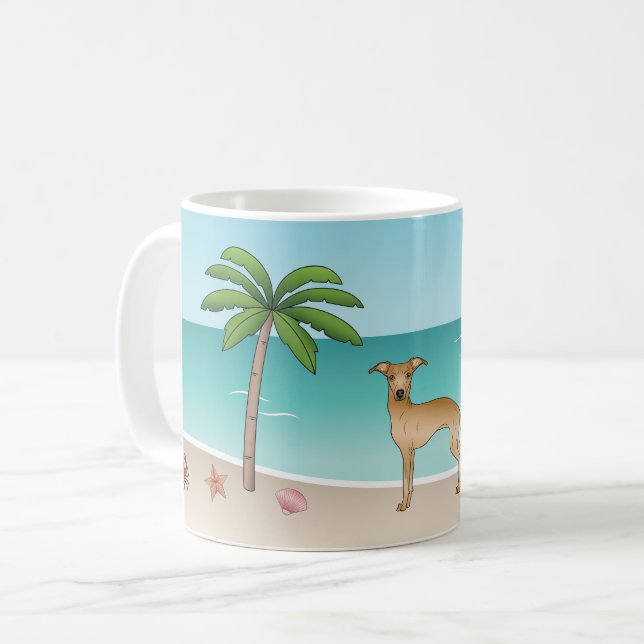 Mug Lévrier Italien Fauve sur Plage Tropicale d'Été (Devant gauche)