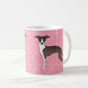 Mug Lévrier Italien Seal Et Blanc Sur Cœurs Roses