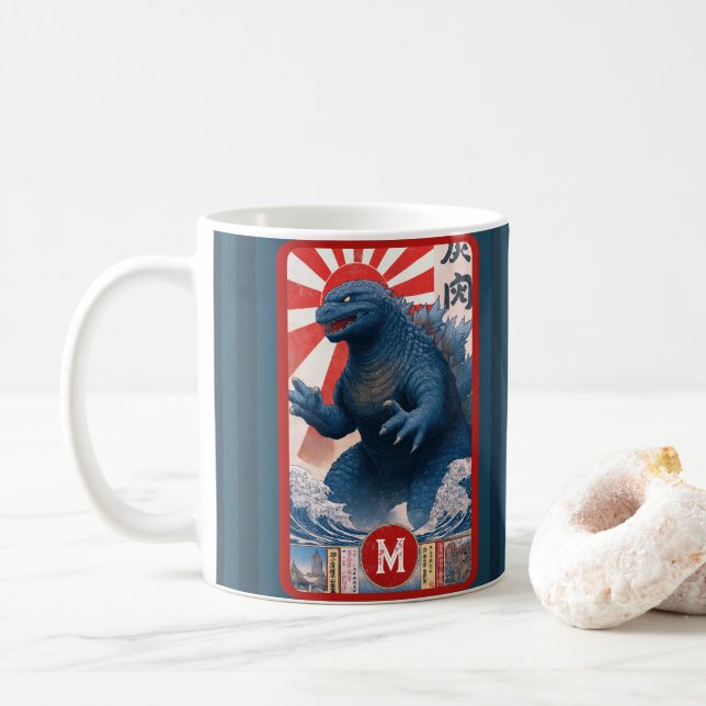 Mug Lézard Monstre Nom Monogramme Rétro Gras Cool Amus (Avec donut)