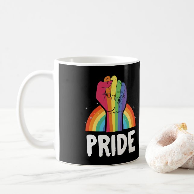 Mug LGBT Mois Gay pride Fierté Rainbow Poing (Avec donut)