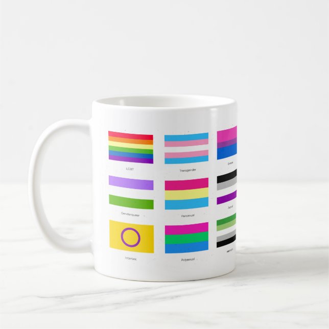Mug LGBT QIA Pride 9 x DRAPEAUX Rainbow Awareness Chic (Gauche)