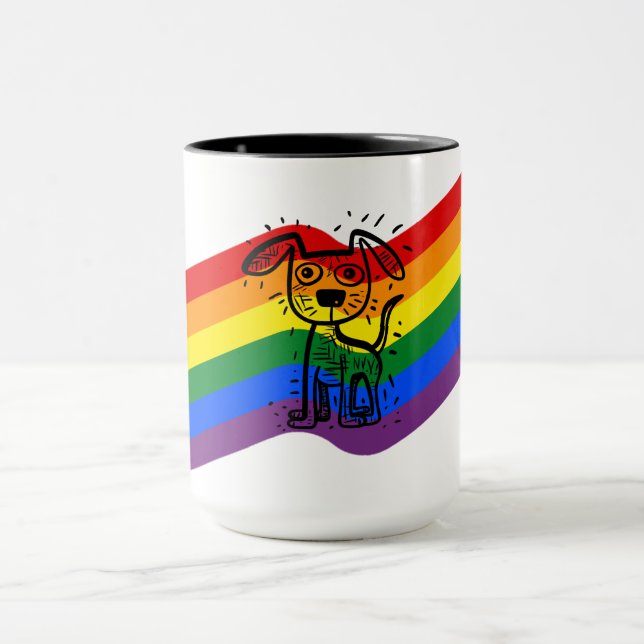 Mug LGBTQ+ Fierté Arc-en-ciel Drapeau avec mignon chie (Centre)