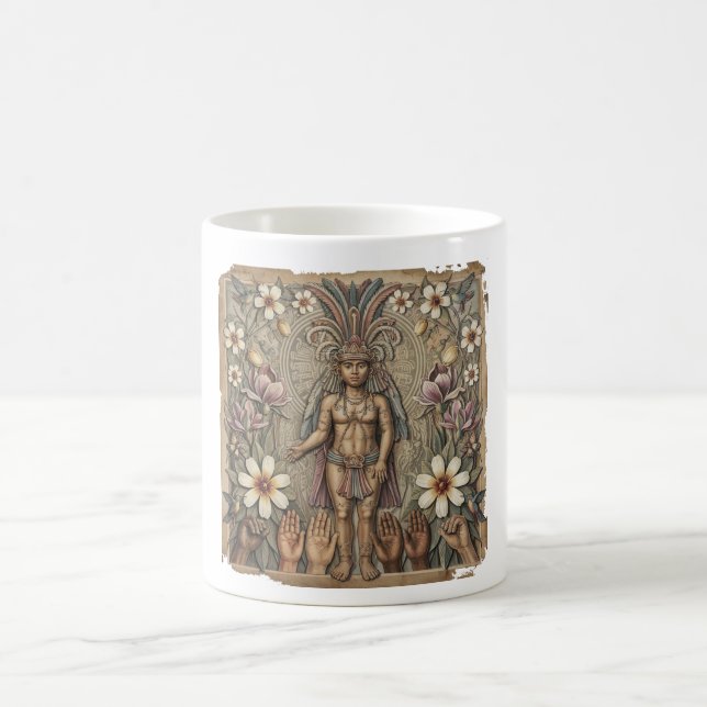 Mug LGBTQ+ Fierté florale aztèque | Art maya queer | (Centre)
