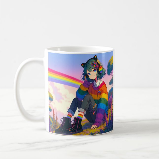 Mug LGBTQIA+ Anime Girl Lesbian Pride Personnalisée (Gauche)