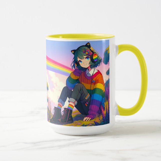 Mug LGBTQIA+ Anime Girl Lesbian Pride Personnalisée (Droite)