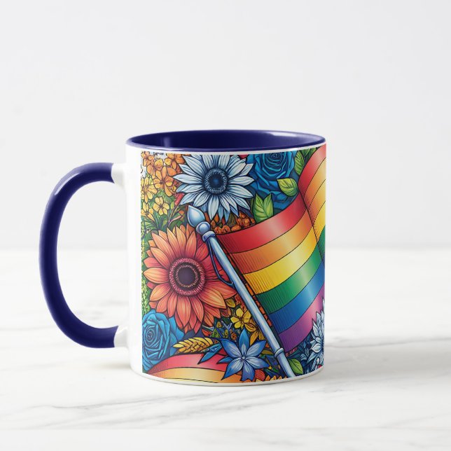 Mug LGBTQIA+ Drapeaux de fierté, Arcs-en-ciel, Fleurs (Gauche)