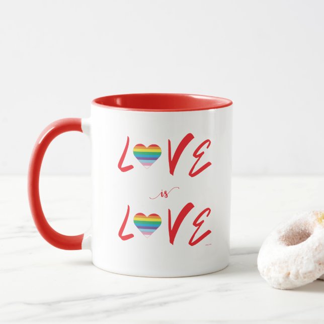 Mug LGBTQIA LOVE est LOVE Rainbow Heart Pride drapeau (Avec donut)